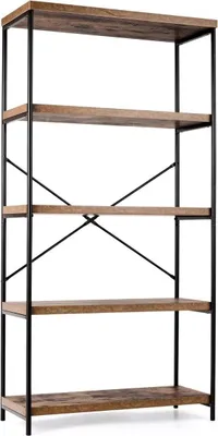 Immagine prodotto di Libreria con 5 livelli e struttura in metallo e scaffale da ufficio dal design industriale marrone