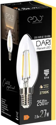 A product box for an LED filament light bulb.