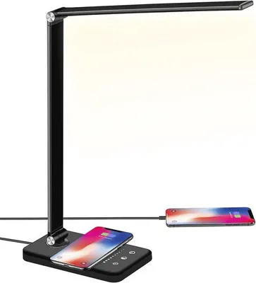 Productafbeelding van Dimbare Bureaulamp met Draadloos Opladen en USB Opladen - 10 Helderheidsniveaus en 5 Kleurniveaus
