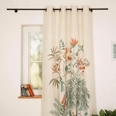 Produktbild von Vorhang Ösenvorhang Leinenstruktur Vögel Blumen Blüten natur bunt 140x260cm