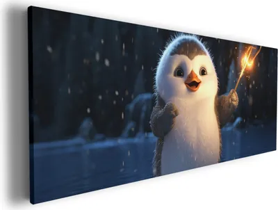 Produktbild von Wallario Premium Leinwandbild Süßer Pinguin in Größe 60 x 150 cm