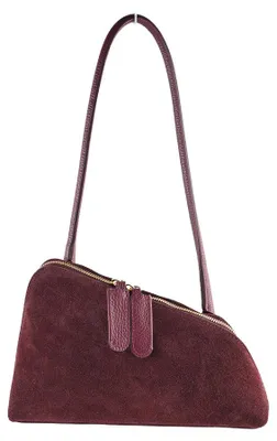 Imagen del producto de Bolso de hombro de cuero Giuliano, con detalles en ante - Para mujer - Color burdeos