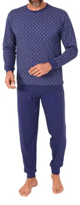 Produktbild von Normann Herren Schlafanzug langarm mit Bündchen Pyjama in eleganter Minimimal-Print-Optik ; navy , 56