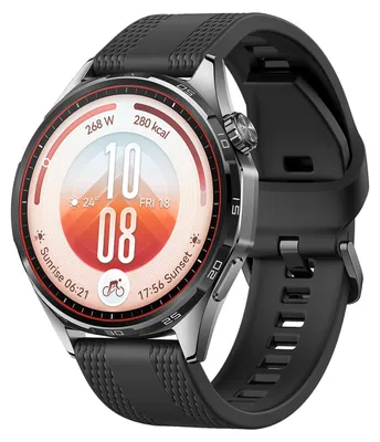 Image de Huawei Watch GT 7, modèle 46 mm, montre connectée noire avec écran AMOLED, dotée de fonctionnalités pour le ski et le vélo