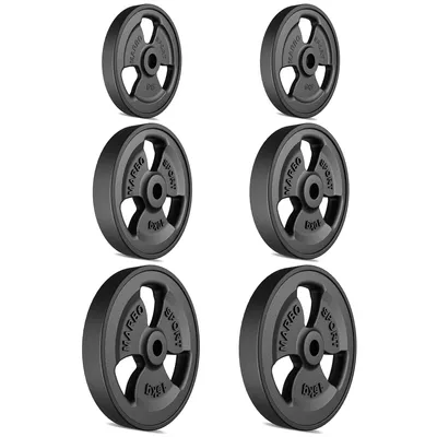 Produktbild von Marbo Sport 60 kg Tri-Grip gummierte Hantelscheiben Set aus Gusseisen Guss Gewichte mit ø30/31 mm Bohrung / 2 x 15 kg + 2 x 10 kg + 2 x 5 kg