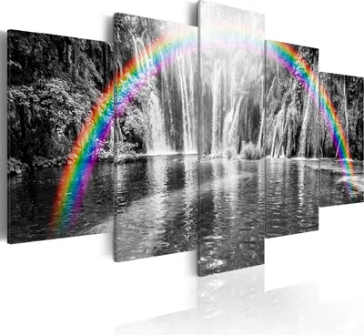 Produktbild von Leinwandbilder 200x100 cm c-A-0071-b-p Vlies Leinwandbild 5 tlg Kunstdruck modern Wandbilder XXL Wanddekoration Design Wand Bild WASSERFALL LANDSCHAFT NATUR REGENBOGEN