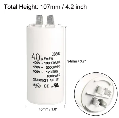 Produktbild von CBB60 Betriebskondensator 40uF 450V AC Doppeleinsatz 50 / 60Hz Zylinder 94x49mm Wei? fš¹r Luftkompressor-Wasserpumpenmotor