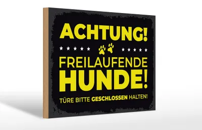 Produktbild von Holzschild Hund Achtung freilaufende Hunde 30x20cm