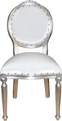 Produktbild von Casa Padrino Barock Medaillon Luxus Esszimmer Stuhl ohne Armlehnen in Weiss / Silber - Limited Edition