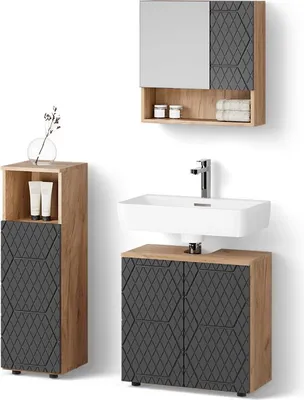 Immagine prodotto di Set mobili bagno Livinity Ronco Antracite con struttura a nido d'ape 3 parti, Model 52915