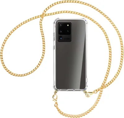 Produktbild von Handykette Backcover-Schutzhülle mit Band (Metall goldfarben) für Samsung Galaxy S20 Ultra - goldfarbene Kette