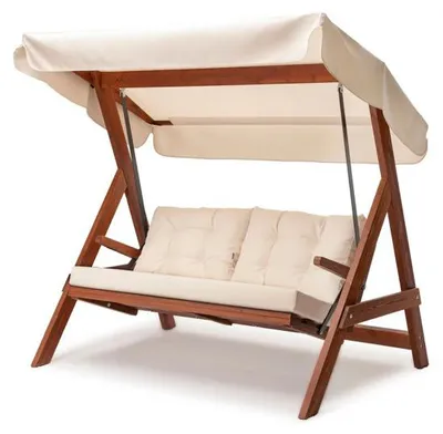 Image de Balancelle de jardin 3 places en pin et polyester beige - L 185 × P 123 × H 180 cm - Charge 300 kg