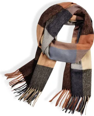 Produktbild von Glamexx24 Schal Damen Winter Kariert Fashion: Damen Winter Schal Kaschmir, Strickset Schal übergroßer Quadratisch Deckenschal Deckenschal Halstuch Streifen Muster Fransen Poncho beige braun schwarz