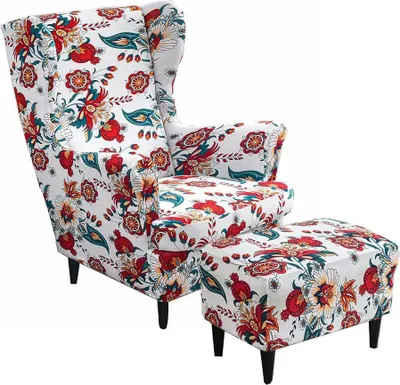 Obrázek produktu pro Elastické potahy na křesla typu wingback, 2dílné s podnožkou – omyvatelné potahy ze Elastanu na křesla a židle