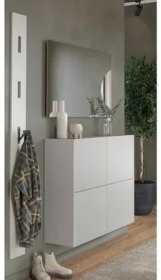 Produktbild von Garderoben-Set mit Spiegel & Garderobenpaneel in beige und Eiche, 3-teilig - BAIANO-01