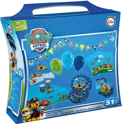 Productafbeelding van Paw Patrol feestkoffer, 51-delig, voor kinderfeestjes