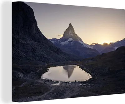 Obrázek produktu pro OneMillionCanvasses® - Výtisky na plátně - 140x90 cm, Matterhorn a Riffelsee při východu slunce ve Švýcarsku, umělecký tisk na zeď - fotografie na plátně -