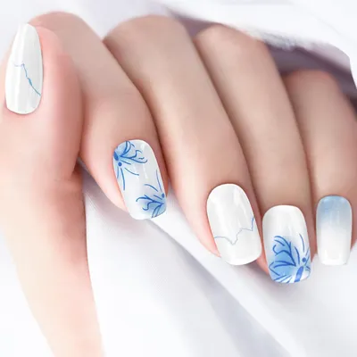 Produktbild von Press On Nails Kurz Eckig 30 Stück Farbverlauf Blau Weiß mit Jelly-Gel