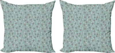 Produktbild von ABAKUHAUS Jahrgang Kissenbezug Set (2Stück), Rustikale Blumenzusammensetzung mit blühenden Niederlassungen Wildflowers Garden, 50 x 50 cm, Blassblau Creme Umber