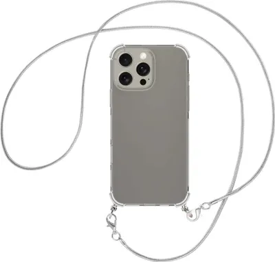 Produktbild von Handykette Backcover-Schutzhülle mit Band (Metall silberfarben) für iPhone 16 Pro Max - silberfarbene Snake-Kette