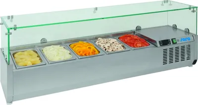 Produktbild von SARO Kühlaufsatz - 1/4 GN.  Modell VRX 2000/330 Aufsatzkühlvitrine, Kühlaufsatz, Aufsatzvitrine, GN-Einlass, Glas, für Pizzatisch, Pizzeria, Imbiss, Mensa, Kühlen, Zubereiten, Vorbereiten