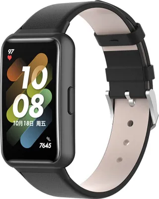 Produktbild von Strap-it Huawei Band 7 Lederarmband (Schwarz)