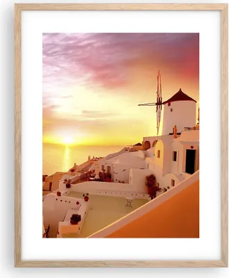 Produktbild von Gerahmtes Poster - Rahmen in heller Eiche - Santorini Griechenland Urlaub - 40x50 cm - Wand Bild - Wanddeko - Wandbilder - Wandposter - Bilderrahmen - Bilder - Kunstdruck - Wandbild - P2NPA40x50-2691