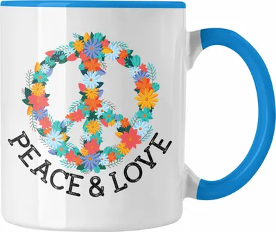 Produktbild von Trendation - Peace & Love Zeichen Tasse Frieden Hippie 90er 80er Grafik Geschenk Blumen Grün (Blau)