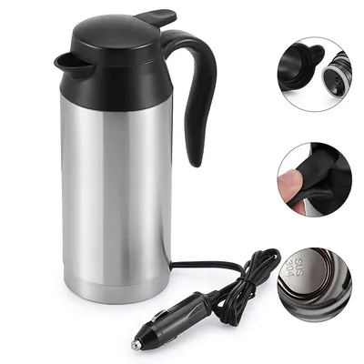 Produktbild von 750ml Auto Wasserkocher 12V Reisewasserkocher Edelstahl, Elektrischer Wasserkocher für Heißwasser Kaffee Tee, Silber