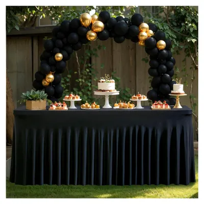 Produktbild von Rechteckige Tischgirlande,Hochzeitstisch Deko | 183 cm Schwarze Plissee Tischdecke Deko Für Party Halloween Bankett Baby Shower Weihnachten