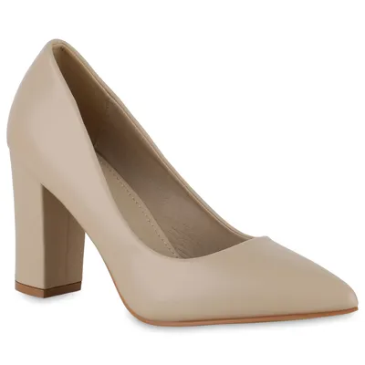 Produktbild von VAN HILL Damen Spitze Pumps Blockabsatz Klassische Absatz-Schuhe 839438, Farbe: Beige, Größe: 36