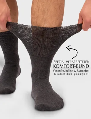 Produktbild von 6x Socken Uni für Diabetiker und ohne Gummibund Grau Gr. 43-46