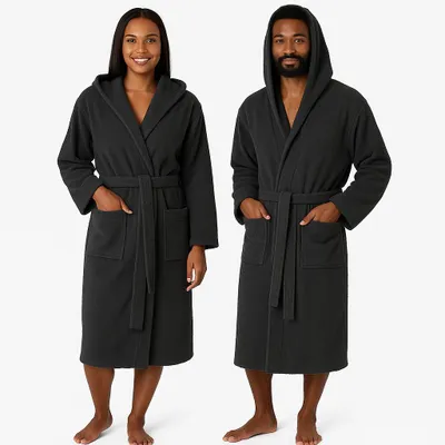 Produktbild von Betz Bademantel mit Kapuze FULDA Größe S/M Farbe anthrazit Baumwolle für Herren und Damen Saunabademantel langer Bademantel Saunamantel