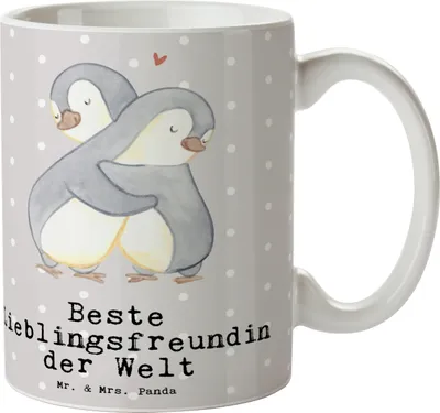 Produktbild von Mr. & Mrs. Panda Tasse Pinguin Beste Lieblingsfreundin der Welt - Grau Pastell - Geschenk, Kaffeebecher, Herz, Geschenkidee, Kaffeepott, Becher, Liebling, Kaffeetasse