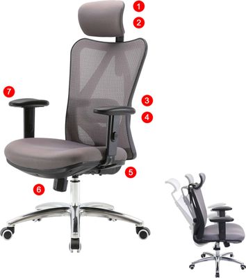Kancelárska stolička SIHOO, ergonomická, nastaviteľná bedrová opierka, nosnosť 150 kg ~ bez podnožky, sivá