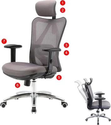 Obrázek produktu pro Kancelářská židle SIHOO, ergonomická, nastavitelná bederní opěrka, nosnost 150 kg  bez podnožky, šedá