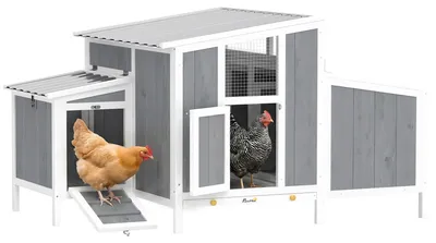 Obrázek produktu pro PawHut – dřevěný kurník s uzamykatelnými dvířky a hnízdníkem, šedý