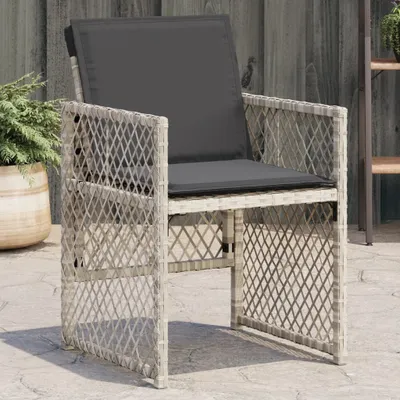 Produktbild von Gartenstühle mit Kissen 4 Stk. Hellgrau Poly Rattan, Gartenstühle 2024 Neu