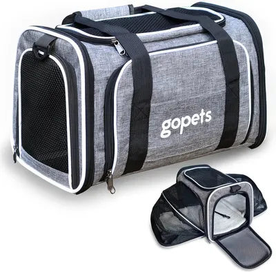 Produktbild von Gopets Tragetasche Hund & Katze – Reisetasche – geeignet für Flugzeug – 5,5kg – Grau – 40x25x25 – M