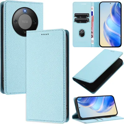 Produktbild von Litchi Leder Handyhülle für Honor X9D Wallet Kartenfächer Standfunktion Hülle Hellblau