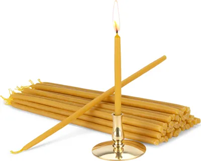 Produktbild von Kerzenhalter + 100% Bienenwachskerzen gelb L 22cm Handarbeit Griechenland 40073