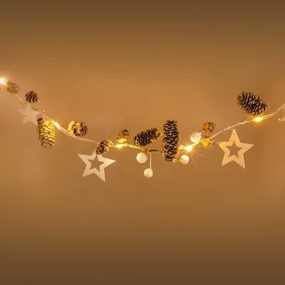 Obrázok produktu pre RETLUX RXL 355 Girlanda s nano reťazou a bielou dekorácií 10LED, dĺžka osvetleného kábla 2,2 m, dĺžka prívodnej šnúry 0,3 m, napájanie 3x AA, farba svetla teplá biela,krytie IP 20