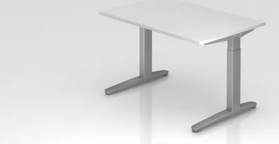 Produktbild von Schreibtisch Mika | Weiß | Silber Gestell | BxT 120x80cm | Arbeitshöhe 65-85cm | höhenjustierbar, 1cm Raster | C-Fuß-Gestell | Rechteckform