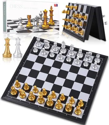 Produktbild von Schachspiel, 25 x 25 cm, Magnettafel, faltbar, Reisespiel, tragbares Brettspiel, geeignet für Party, Familienfeier, Gold, Silber