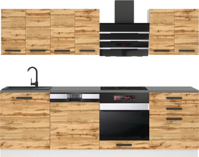 Immagine prodotto di Cucina Belini blocco cucina Susan - mobili da cucina 240 cm cucina componibile completamente attrezzata senza elettrodomestici con pensili e basi, con piani di lavoro, rovere Wotan