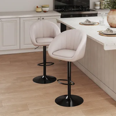 Barkrukken Set von 2, höhenverstellbar, Leinenstoff, beige