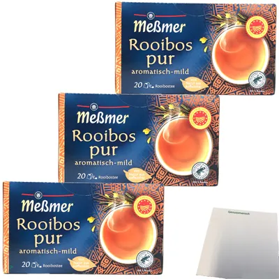Produktbild von Meßmer Rooibostee pur aromatisch-mild 20 Teebeutel 3er Pack (3x40g Packung)+ usy Block