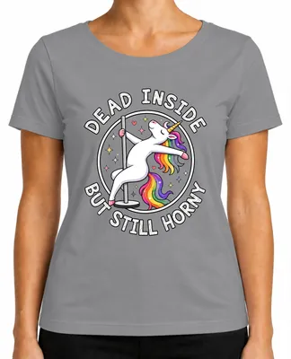 Imagen del producto de Camiseta para mujer, color gris, talla S. Diseño: "Muerta por dentro, pero aún así con ganas". Frase humorística y sarcástica