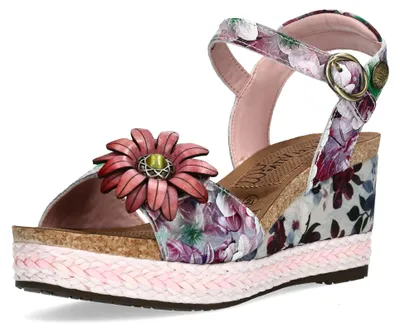 Produktbild von Laura Vita Damen Sandalette Plateau Blumenmuster Keilabsatz Facyo 75, Größe:41 EU, Farbe:Lila