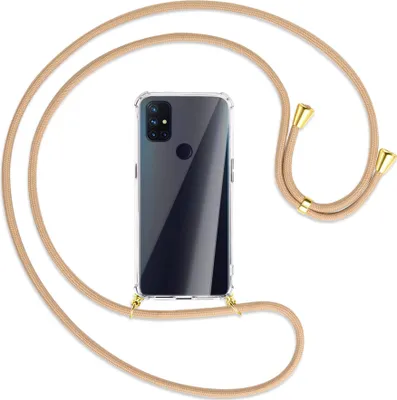 Produktbild von Handykette Backcover-Schutzhülle mit Band (Metall goldfarben) für OnePlus Nord N100 - beige